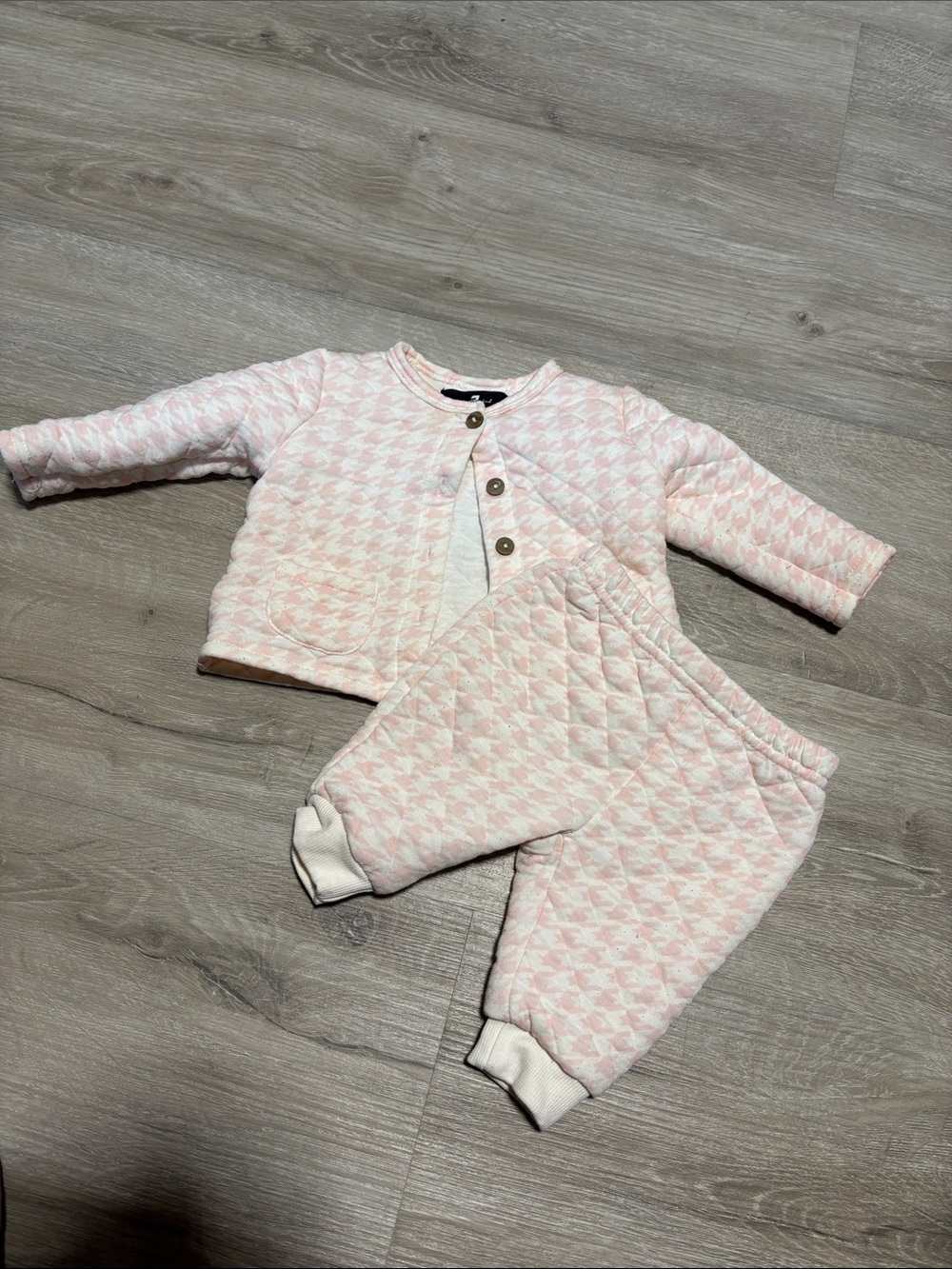 7 For All Mankind Pink Quilted Houndstooth‎ Two-Piece Set